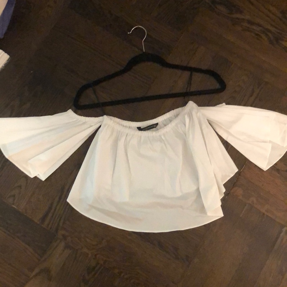 Zara off the shoulder white cropped top